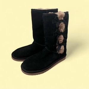 Koolaburra Black Suede Boots with Tan Fur Accents
